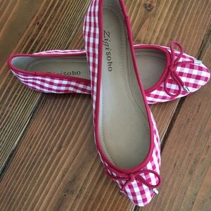 Plaid/gingham red and white flats. 7.5. Worn once.